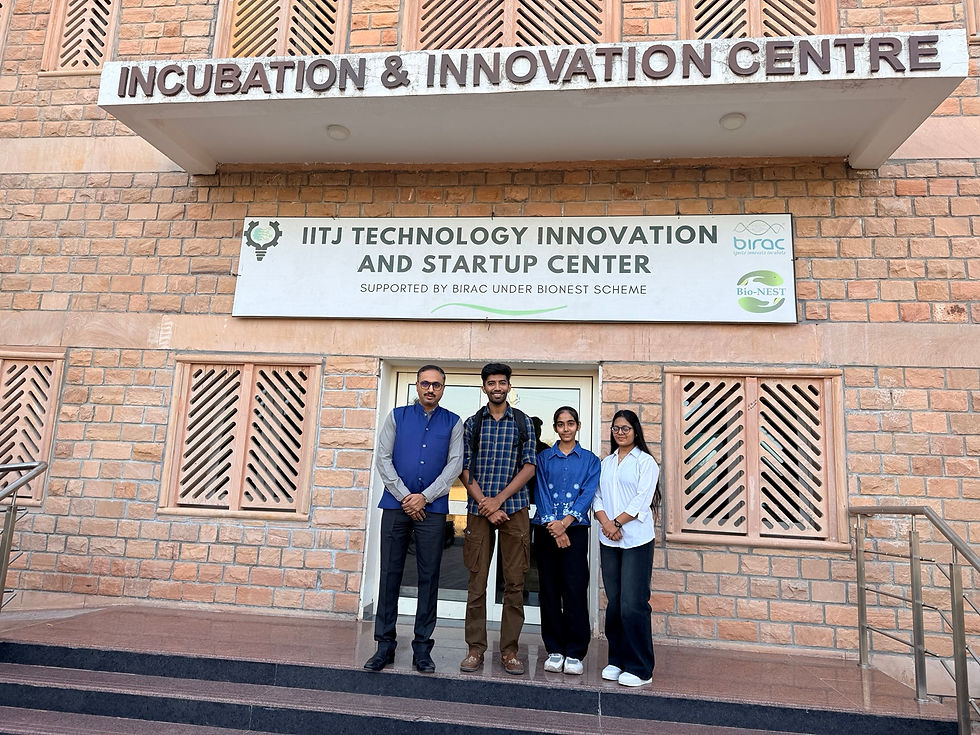 The SIN Official Podcast team with Gaurav Parulkar outside the Incubation and Innovation Centre at IIT Jodhpur.
