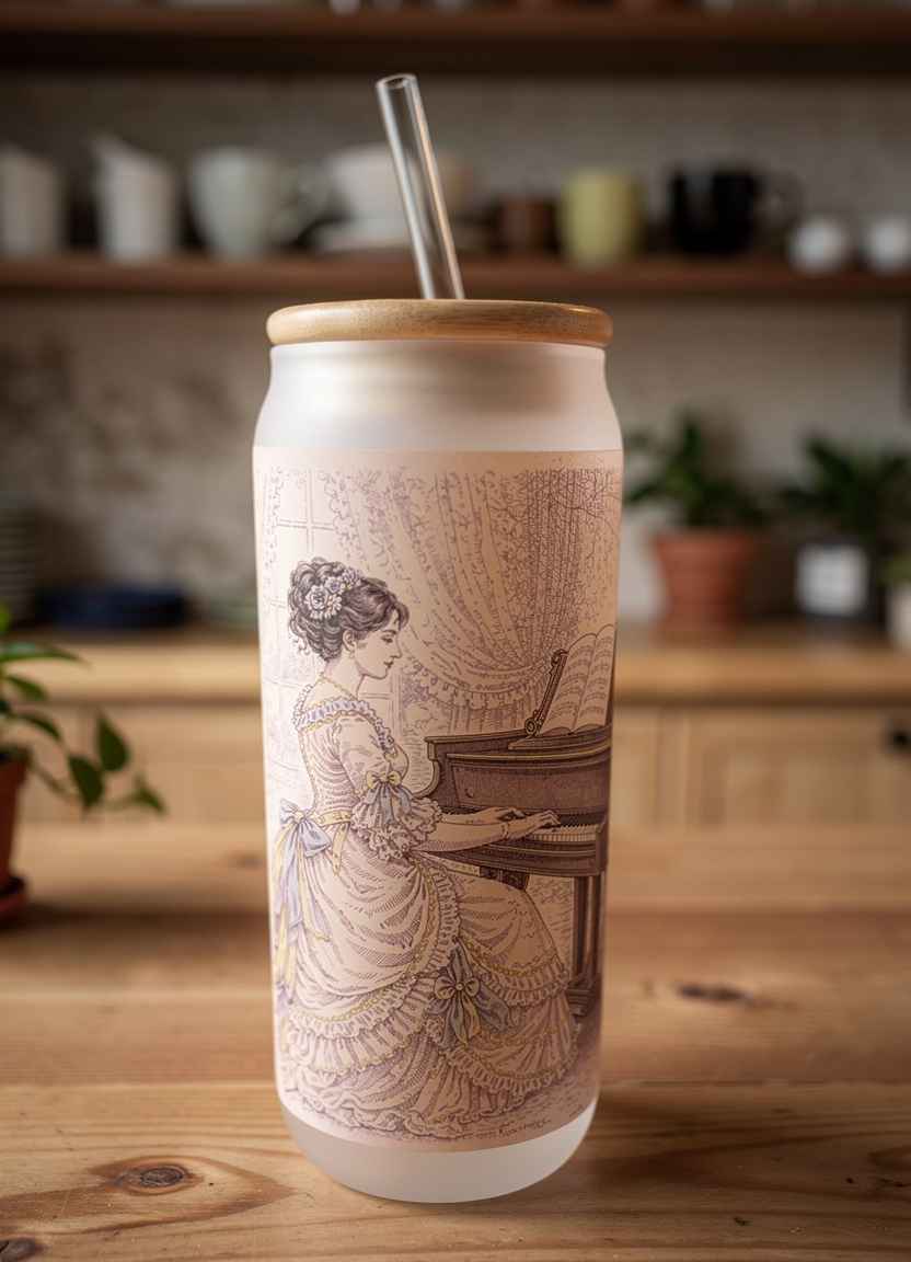 Thumbnail: Heritage Collection | 20oz Frosted Glass Tumbler with Bamboo Lid & Straw