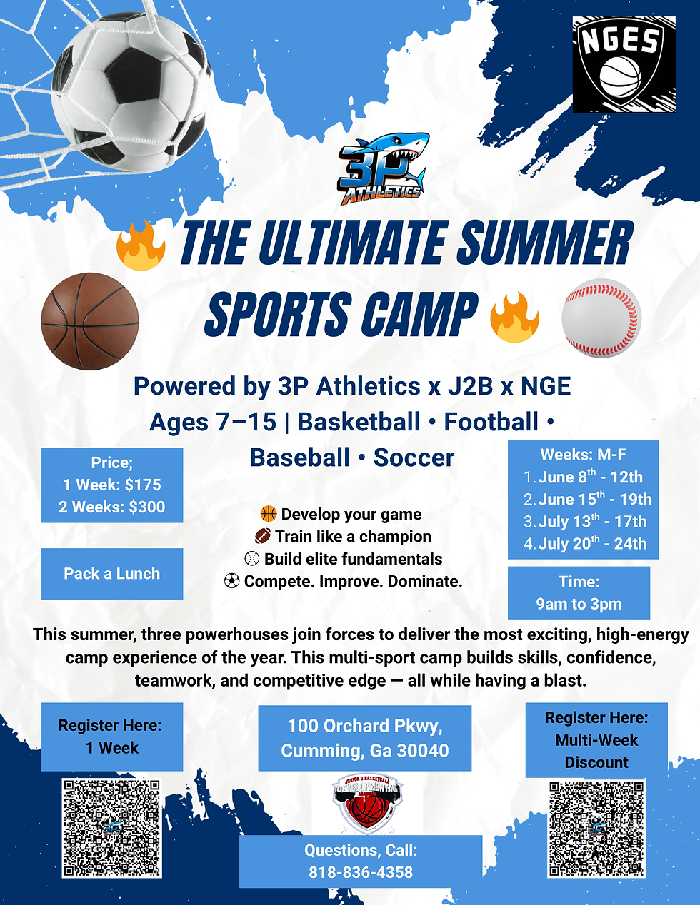 Sports Camp - Ages 7-15 - Basketball, Football, Baseball, Soccer