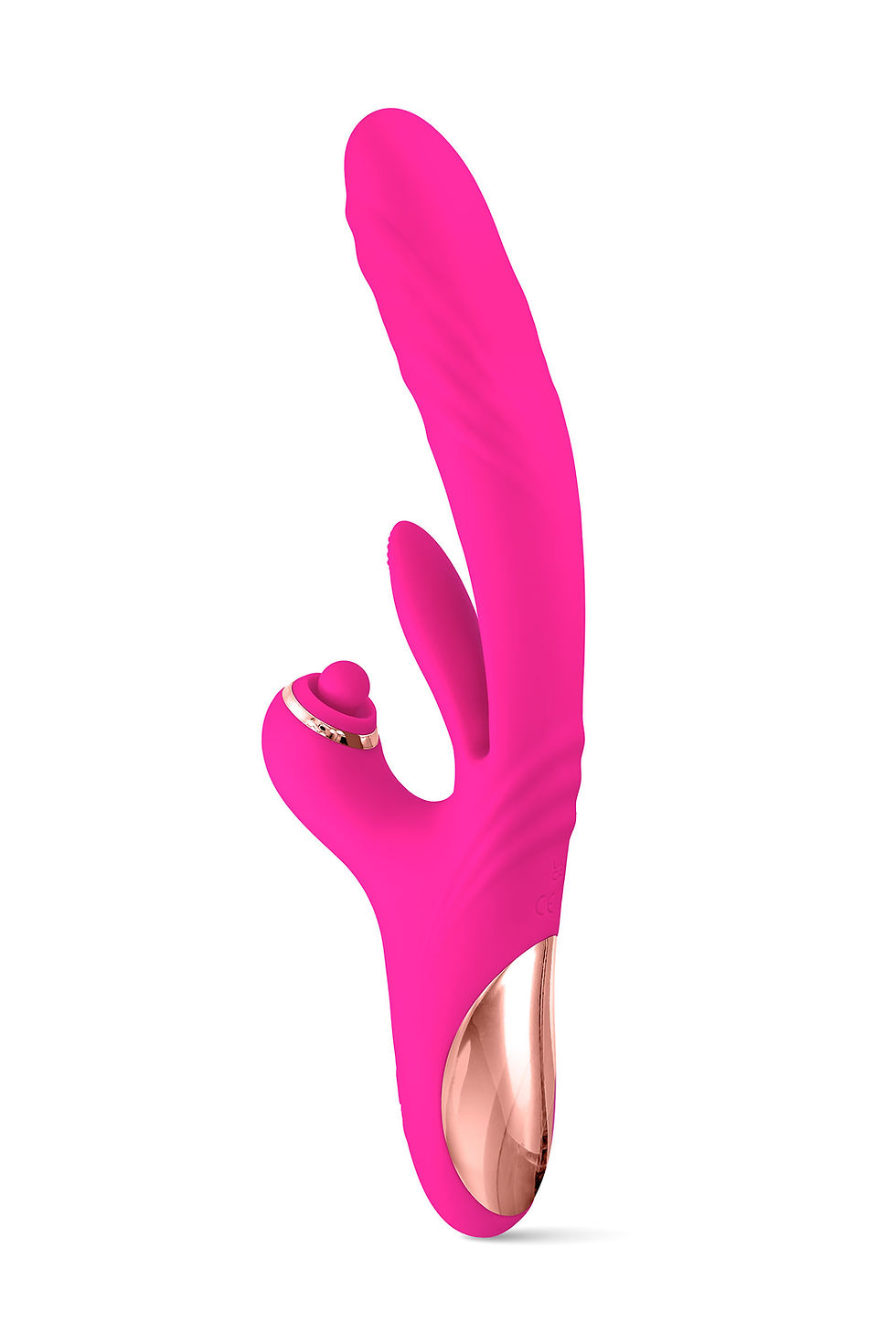 Miniature : Vibrateur rose avec stimulateur et base or rose.