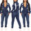 Thumbnail: Plus size slight stretch hole button zip-up slim pocket casual denim jumpsuit
