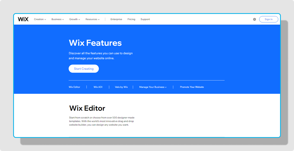 Unlike Godaddy, Wix Features give it an edge and offer various features such as a Wix editor, unlimited fonts, advanced SEO tools, scroll effects, etc that make it a perfect website builder.