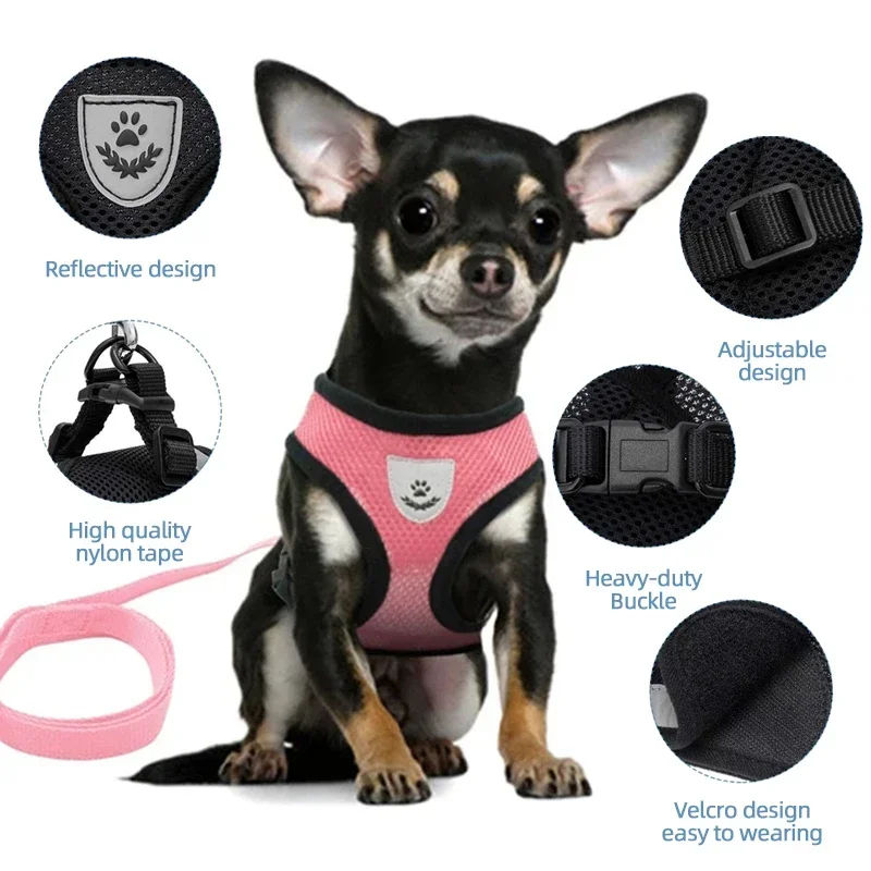 Thumbnail: Adjustable Mesh Pet Harness with Leash, Polyester Vest Type Walking Strap for Sm