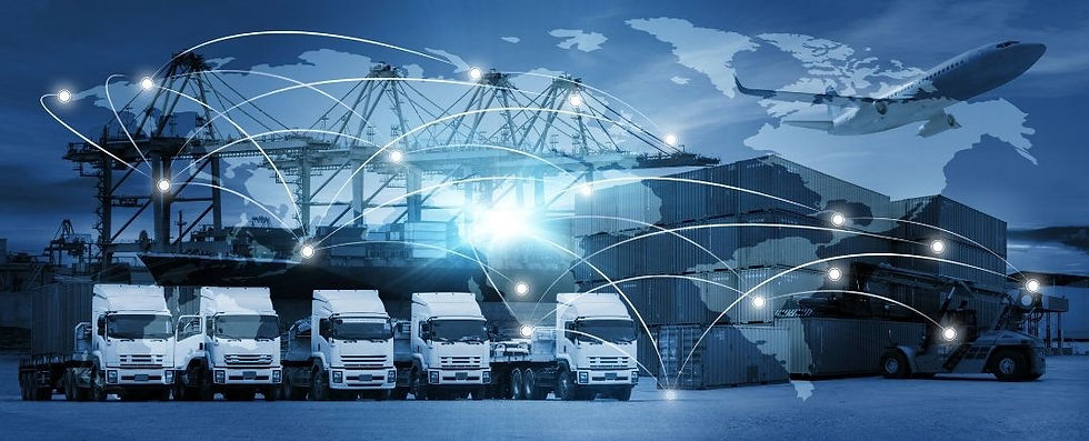 Peter Rauter Logistik Unternehmen Salzburg, LKWs Containerschiffe und Flugzeug im Hintergrund