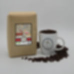 Thumbnail: Brown bag of Indonesian Sumatra  coffee beans next to a branded white mug filled with beans