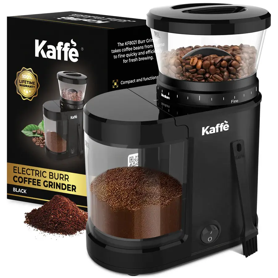 Kaffe electric burr coffee grinder with grounds