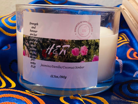HER candle by Essences of God Candle Co., inspired by gratitude, faith, and the women who uplift us.