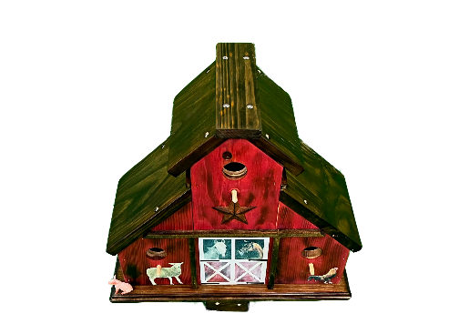 Gorgeous Red Barn Birdhouse with hand painted animals by BerkArt designs