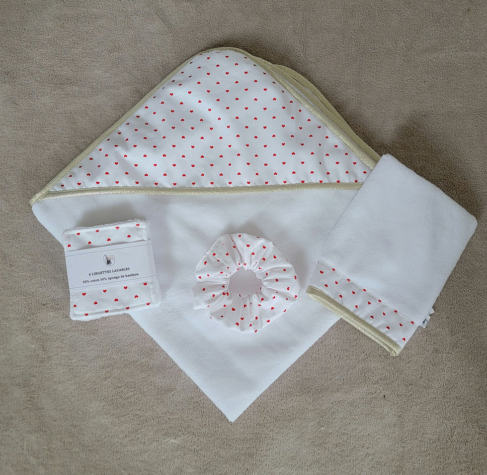 Miniature : Sortie de bain Petits cœurs rouges