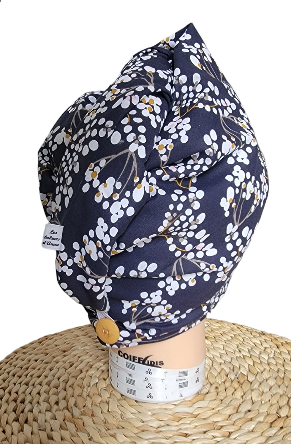 Miniature : Turban de bain "Motif végétal " bleu marine