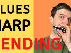 Man playing harmonica. Title text: 'BLUES HARP BENDING'