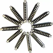 Circle of blues harmonicas in various keys.