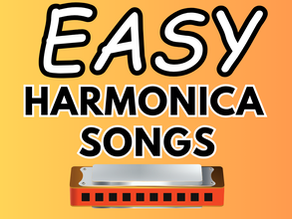 Diatonic harmonica on yellow background. Text: EASY HARMONICA SONGS