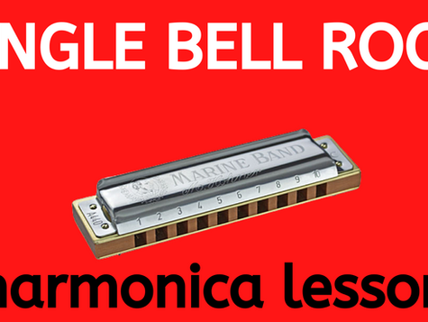 Diatonic harmonica with text "JINGLE BELL ROCK harmonica lesson"