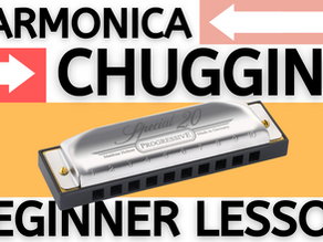 Diatonic harmonica. Text: HARMONICA CHUGGING BEGINNER LESSON