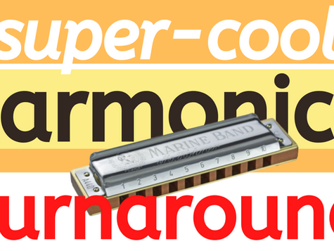 Diatonic harmonica with text 'super-cool harmonica turnaround'