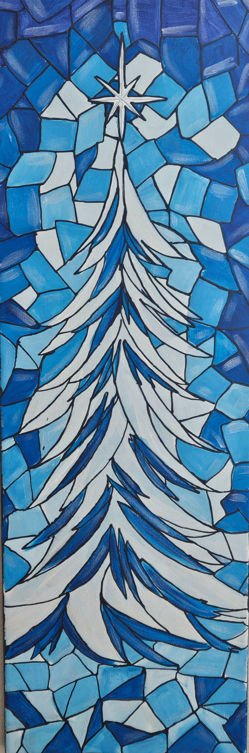 10"x30" Acrylic Stained Glass: Blue Christmas Tree