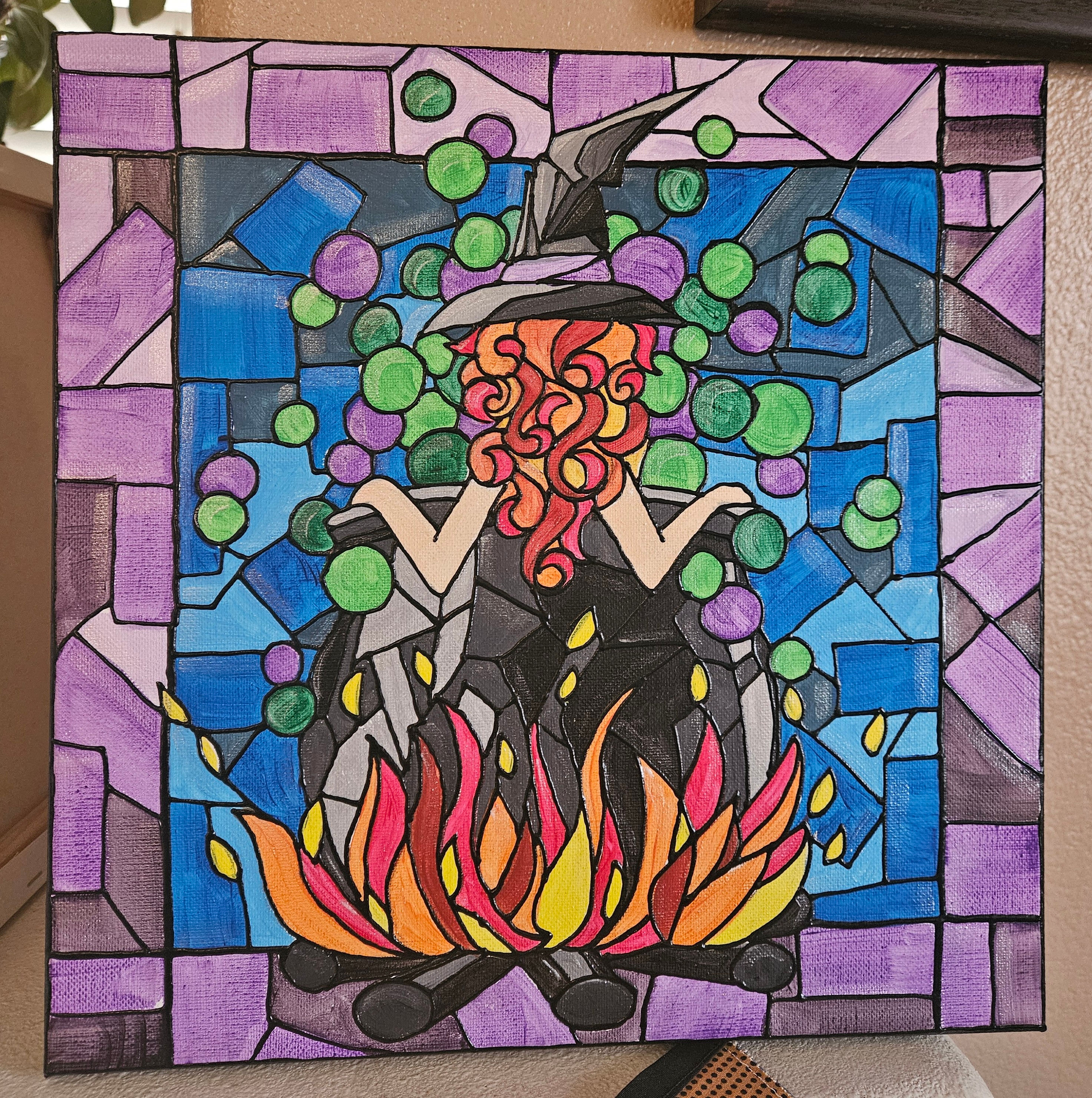 12" x 12" - Bubble Bath Witch - Stained Glass inspired Canvas