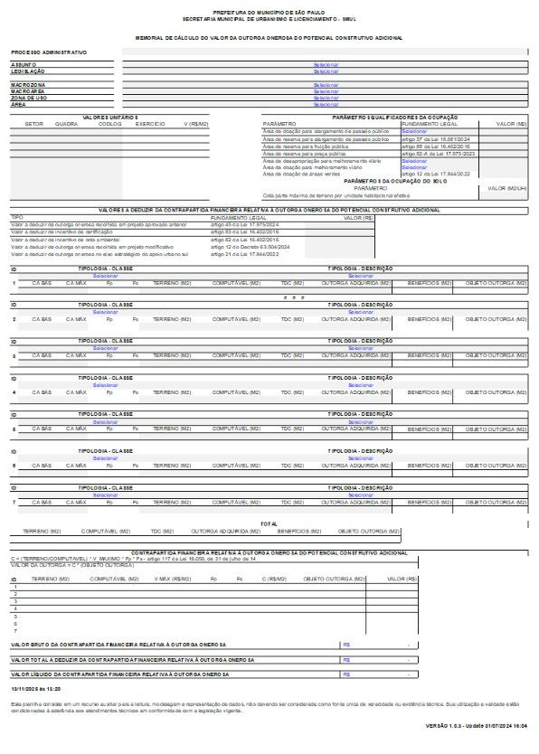 Planilha em Excel - modelo novo para projetos sob a Lei 17.975/23