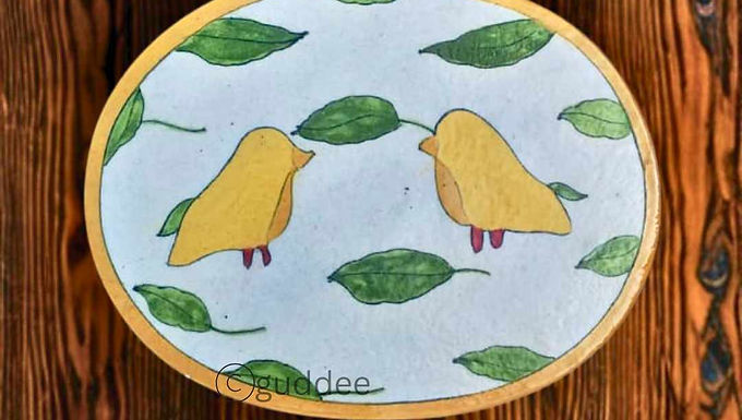 Bird motif handcrafted blue pottery table decor mat