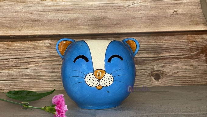 Blue cat Handcrafted Blue pottery Animal Pot