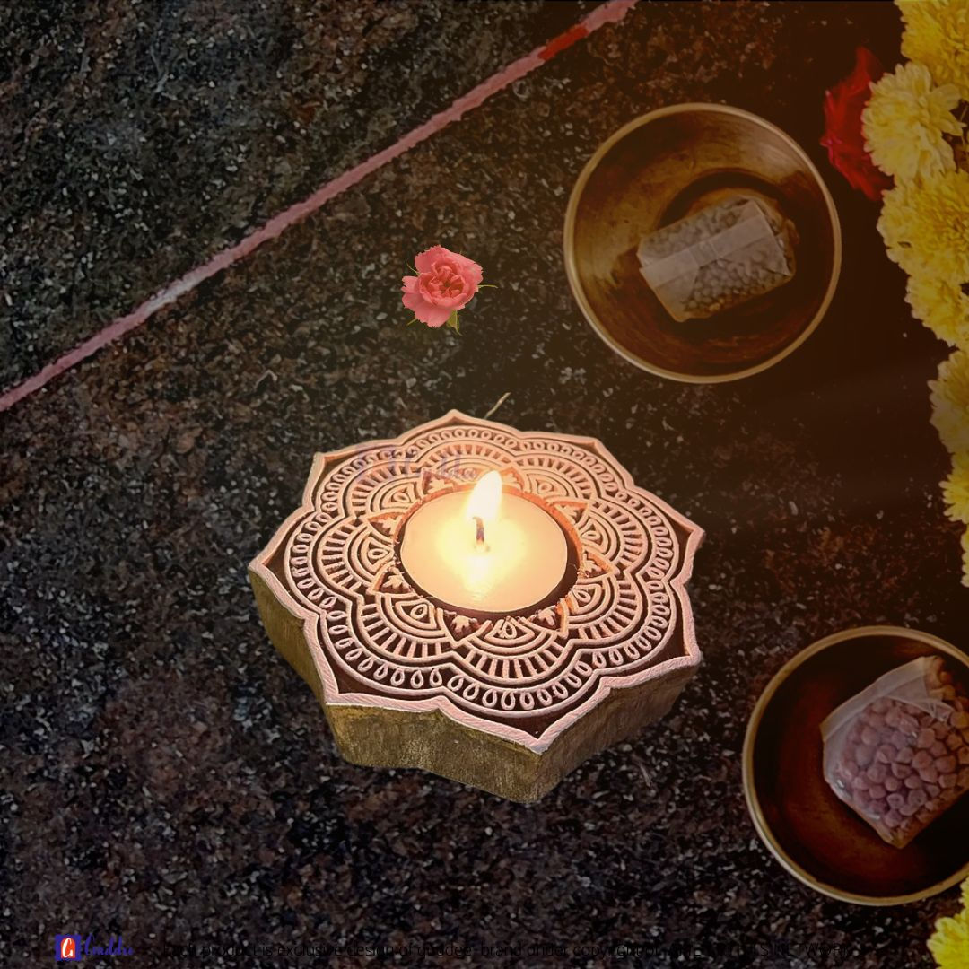 Floral Mandala Sheesham wood Tea light holde