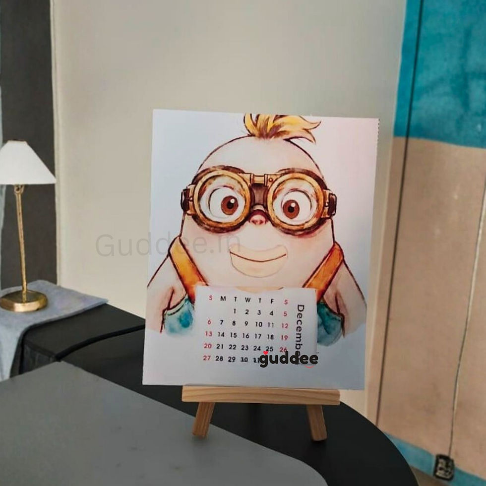 Thumbnail: Minion inspired desk calendar cover card featuring a human-like illustrated character in a cute minion-inspired aesthetic.