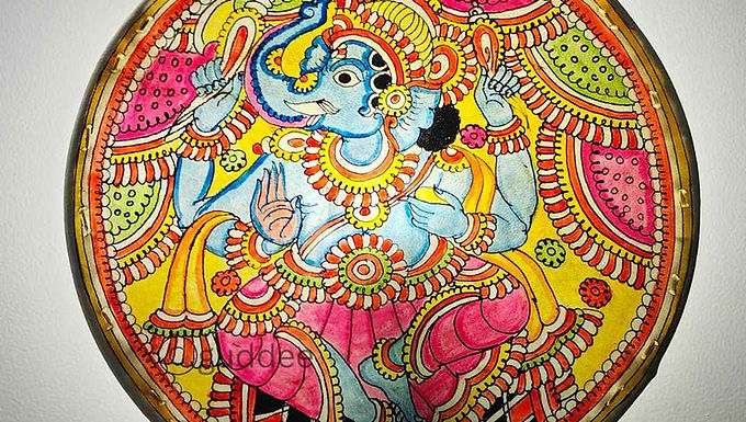 Circle  Ganesha Faux leather Wall lamp decor with Bulb