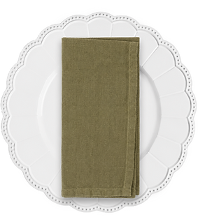 olive green linen wedding napkin available to hire