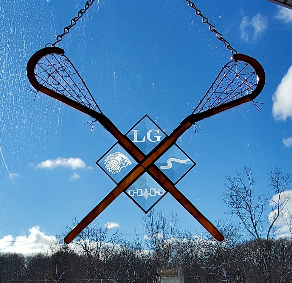 Thumbnail: Custom Etched Beveled Glass Traditional Lacrosse Sticks
