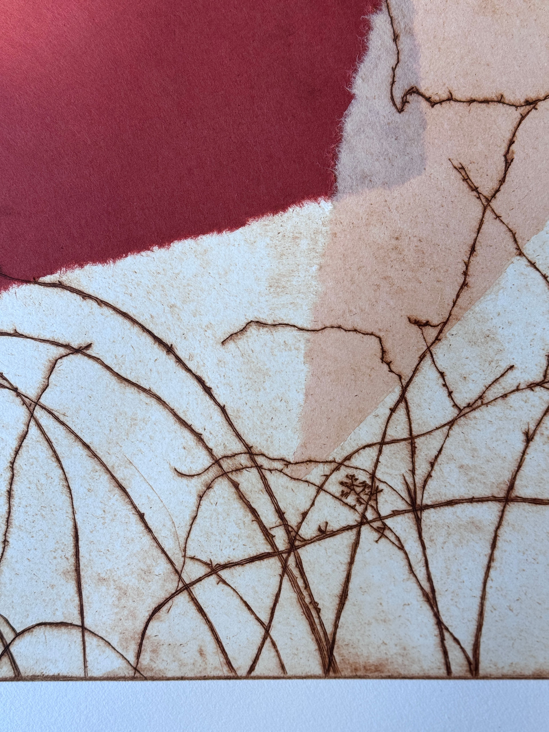 Dry point etching and chine collection by Claire Hankey