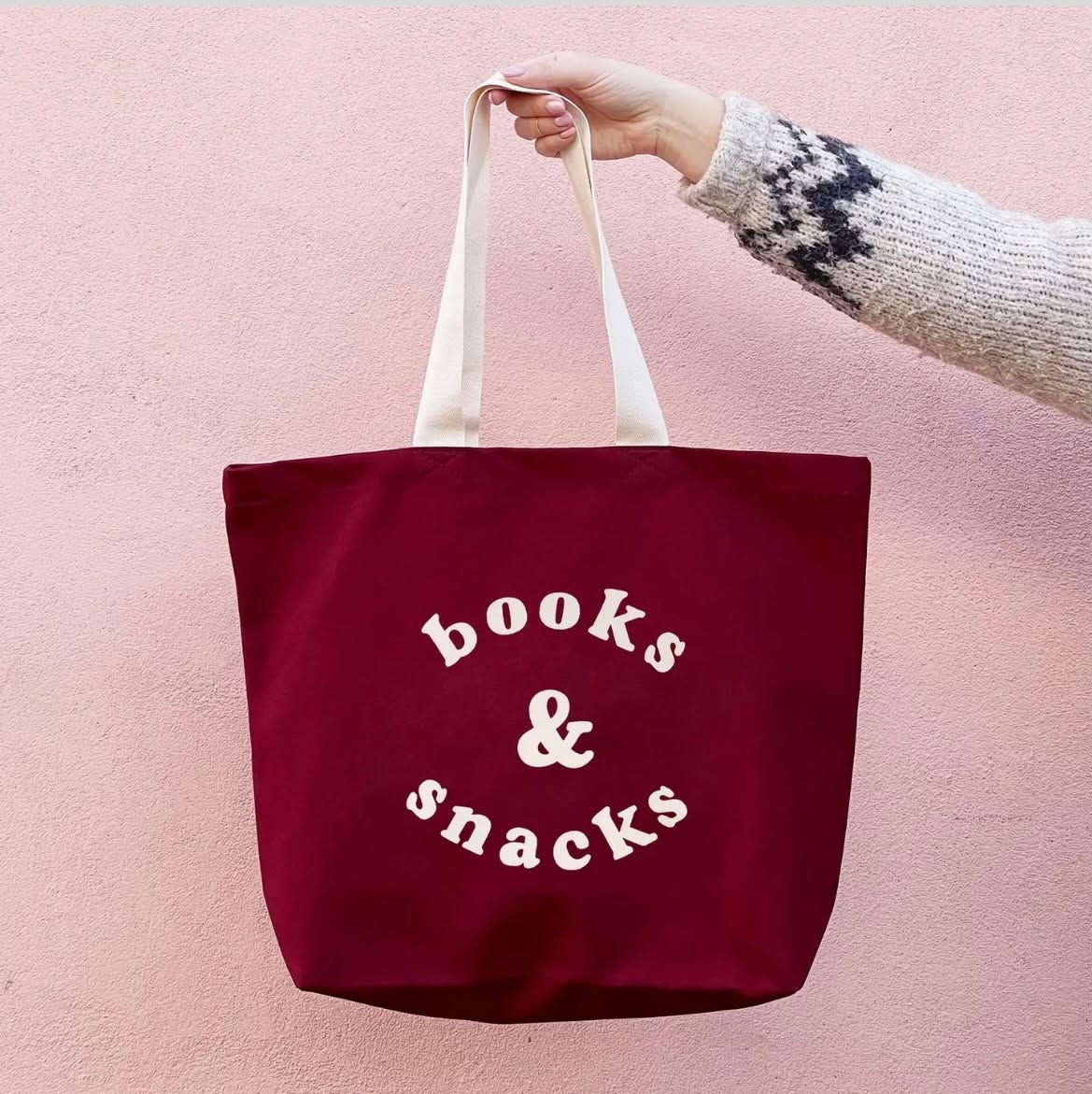 Books and Snacks Burgundy Tote Bag