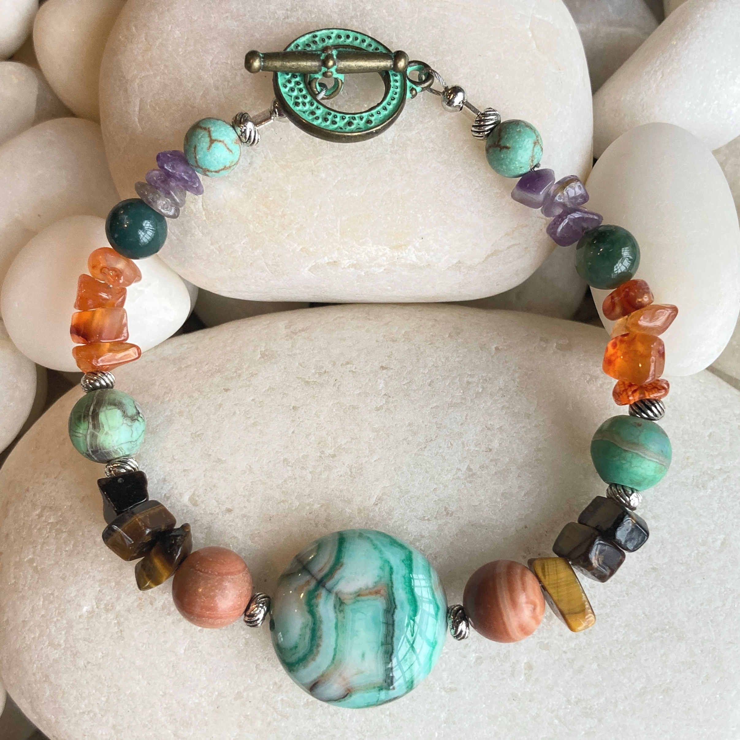 Green Agate Blossom Gemstone Bracelet