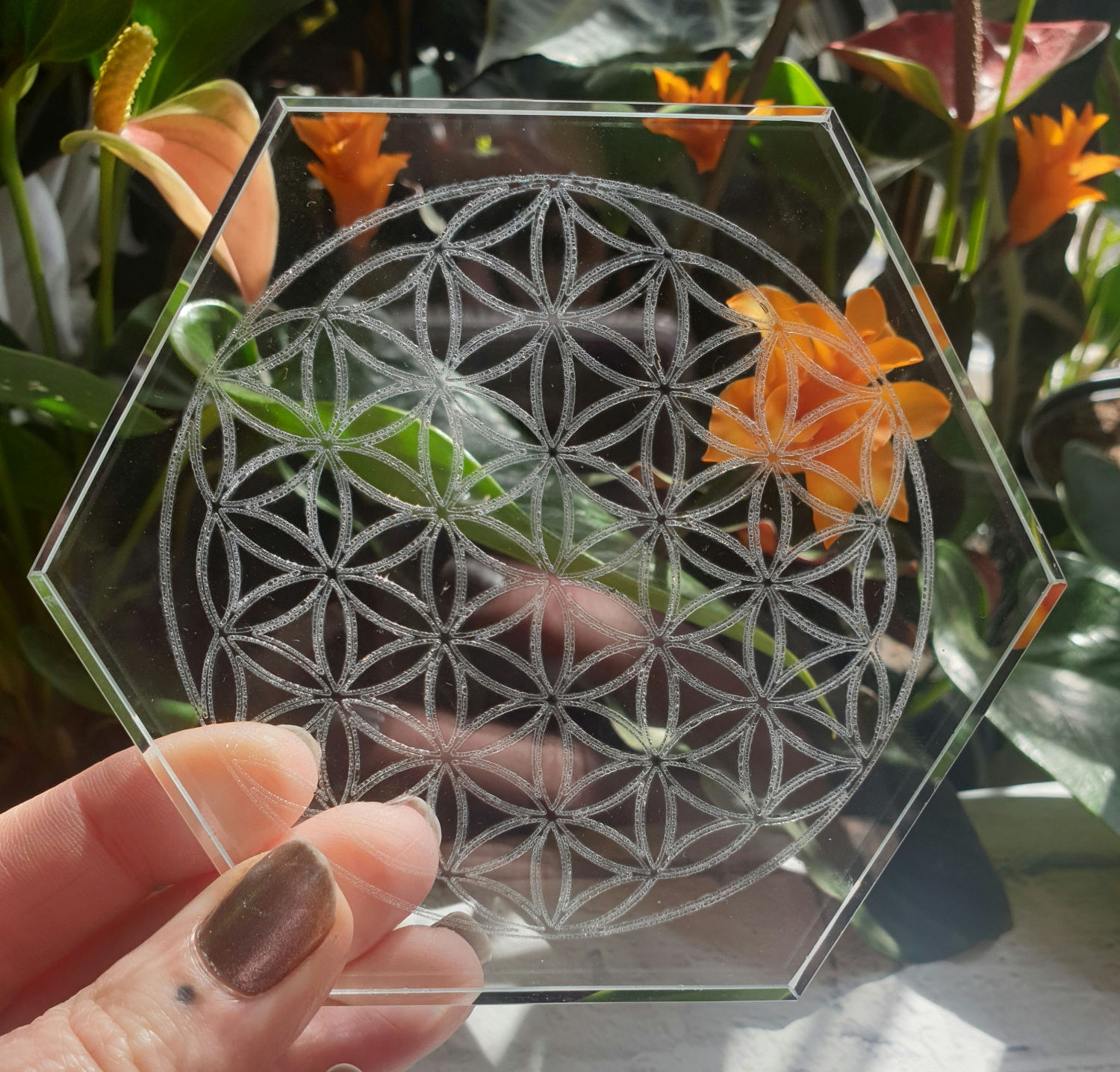 Flower of life glass coaster 