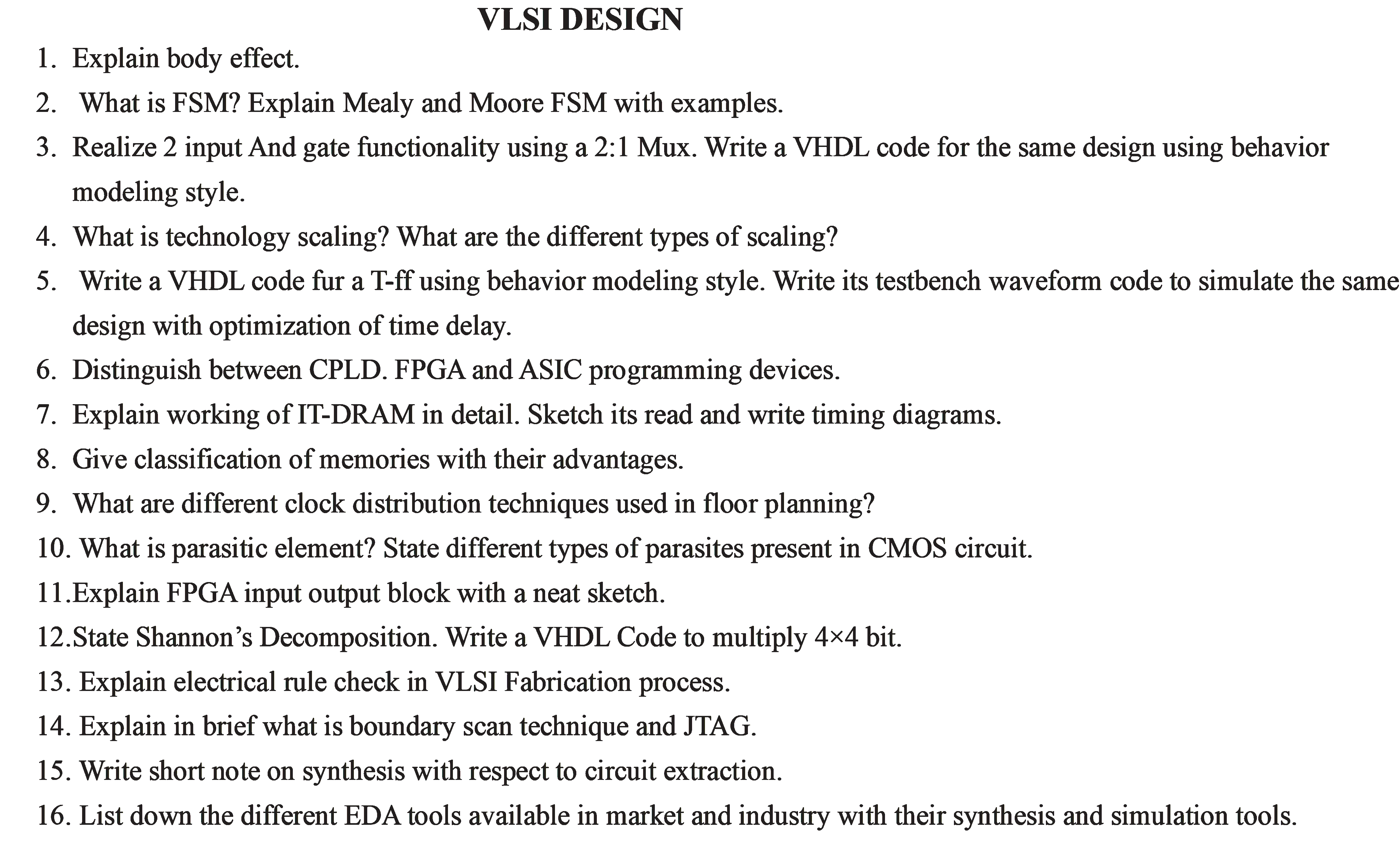 Sample question paper for vlsi design