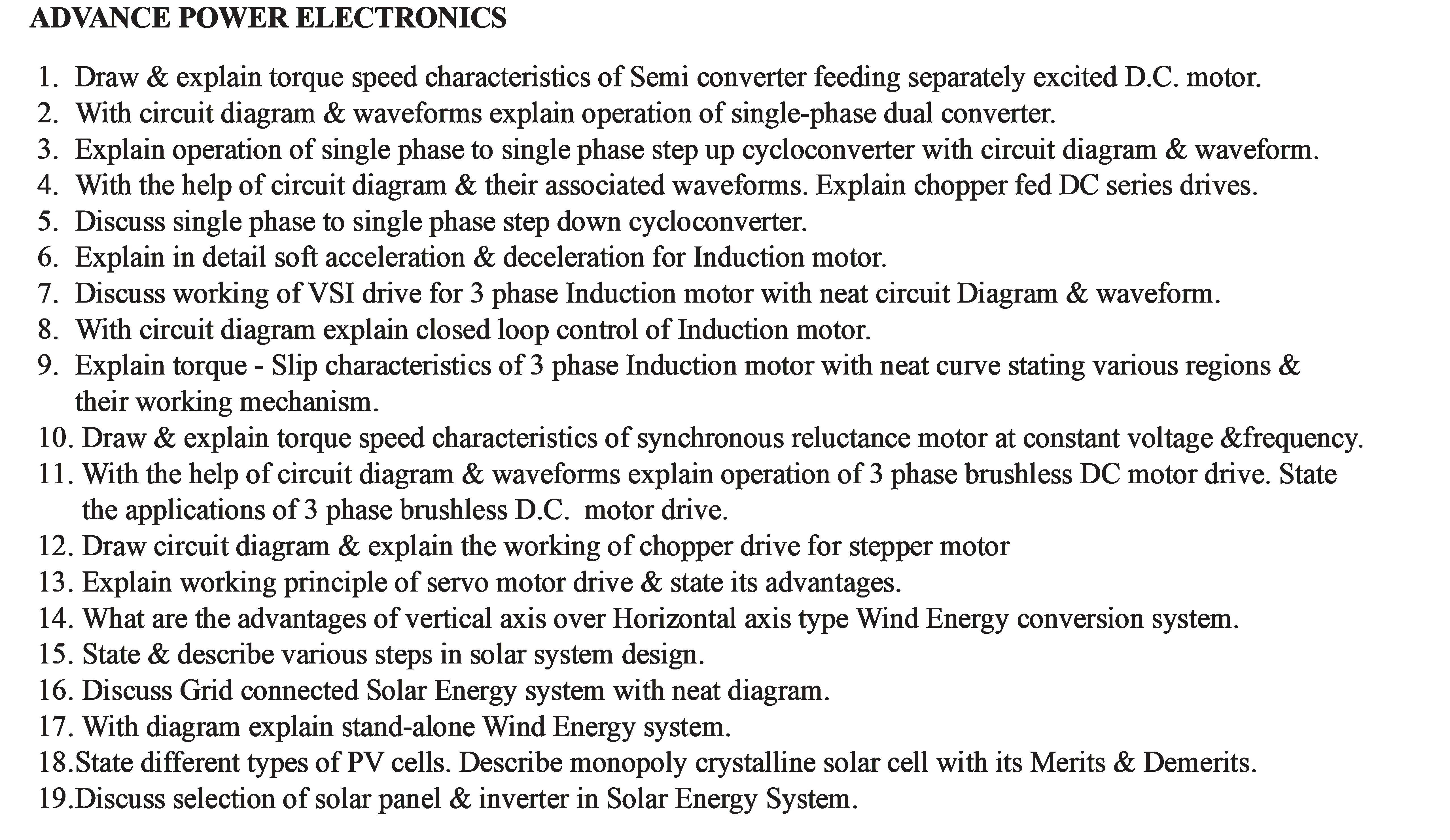 study material notes and sample question paper Advance Power Electronics