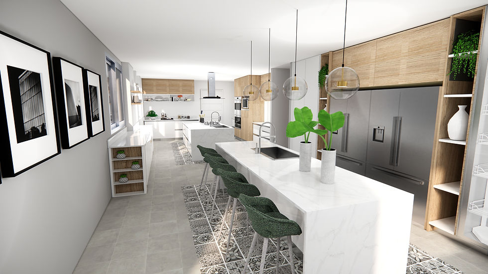 DISEÑO DE AMPLIA COCINA MODERNO CON DOBLE ISLA