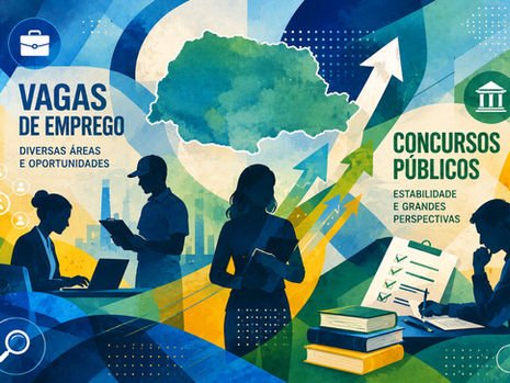 Trabalhadores de diferentes áreas representam as vagas de emprego e concursos públicos disponíveis no Paraná em agosto de 2026