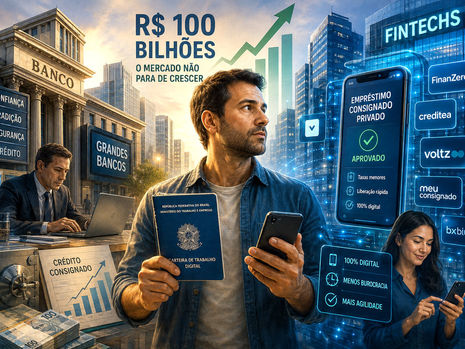 Trabalhador observa a disputa entre bancos tradicionais e fintechs pelo mercado de crédito consignado privado.