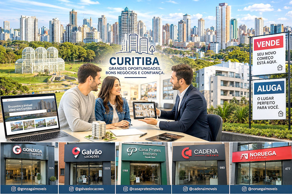 Corretores apresentam apartamento moderno em Curitiba, simbolizando as principais imobiliárias da capital.