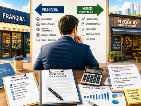 Empreendedor analisa contrato e planilhas financeiras antes de investir em uma franquia