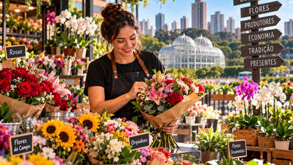 Flores e arranjos em floricultura de Curitiba representam o mercado de flores do Paraná.