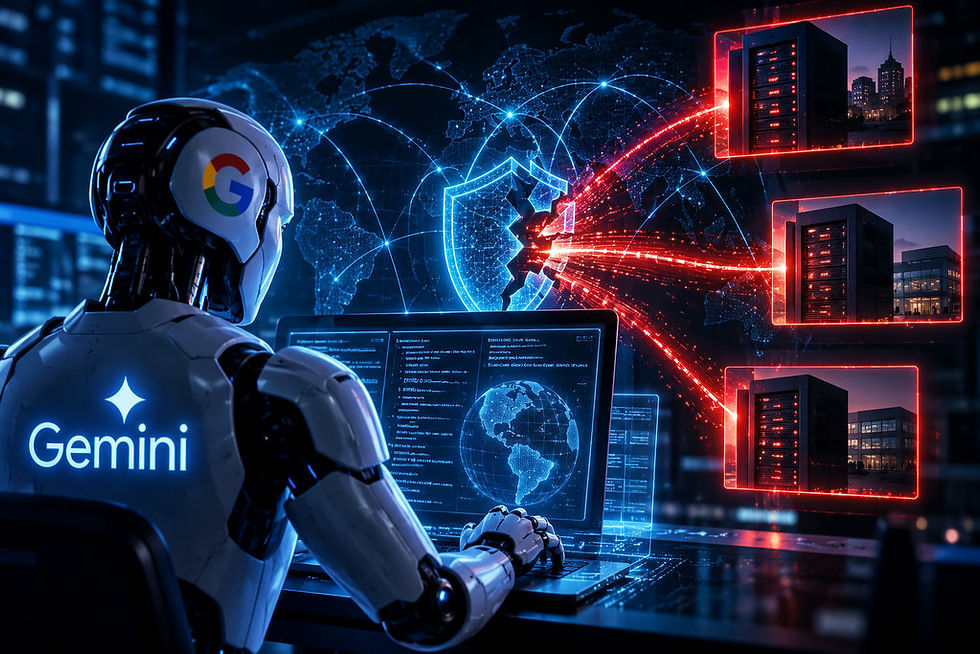 Tela representando o Gemini, inteligência artificial do Google, diante de sistemas digitais durante teste de segurança