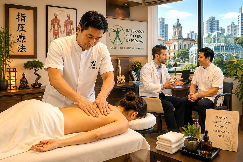 Massoterapeuta realizando atendimento terapêutico em clínica tradicional de Curitiba integrada aos cuidados médicos.