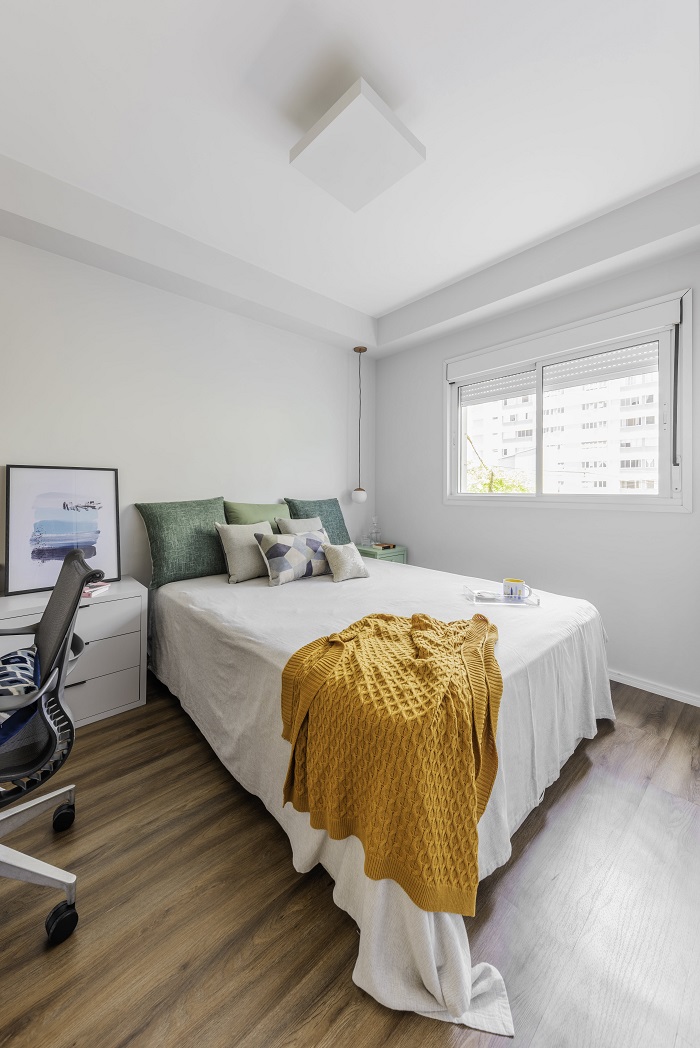 Com apenas 46m², apartamento esbanja personalidade e projeto bem explorado com a integração dos ambientes