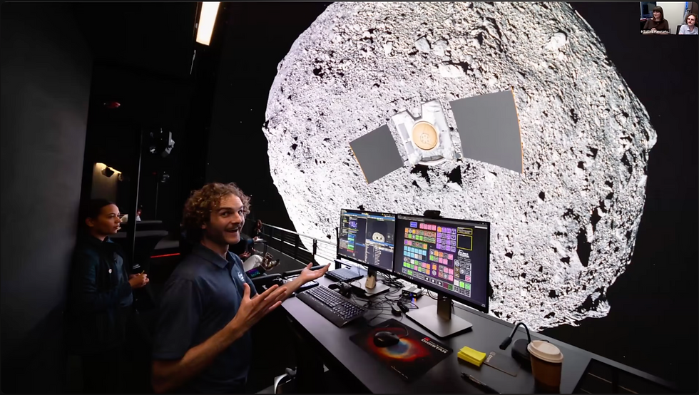 Mission manager Solveig Irvine presenting the OSIRIS-REx sample return domecast from Cosm's Experience Center in Salt Lake City, September 2023. (featuring David Weigel)