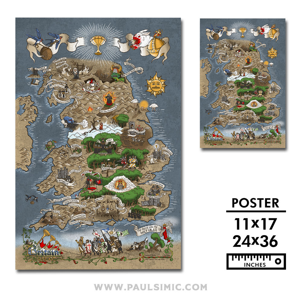 Britain 932 AD Map - Holy Grail Poster - Tapestry - Blanket