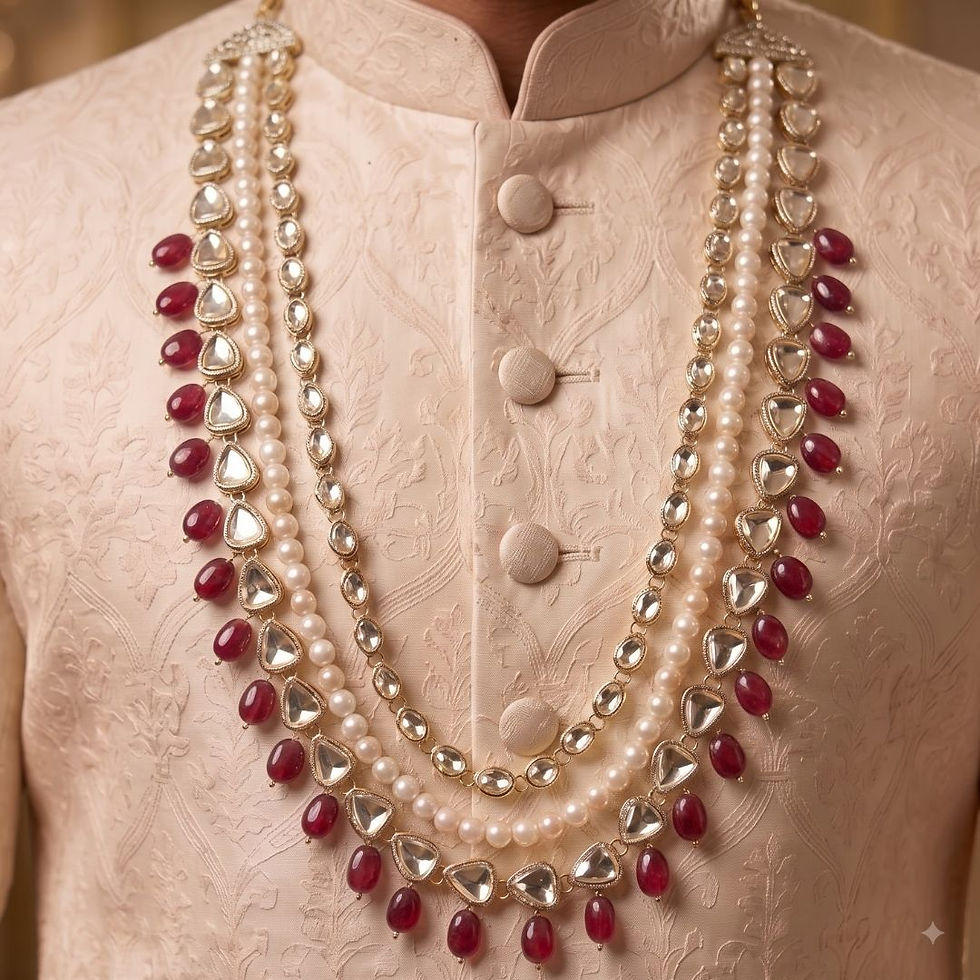 Thumbnail: Kundan Necklace for Men – Wedding Groom Statement Necklace for Sherwani and Traditional Wear