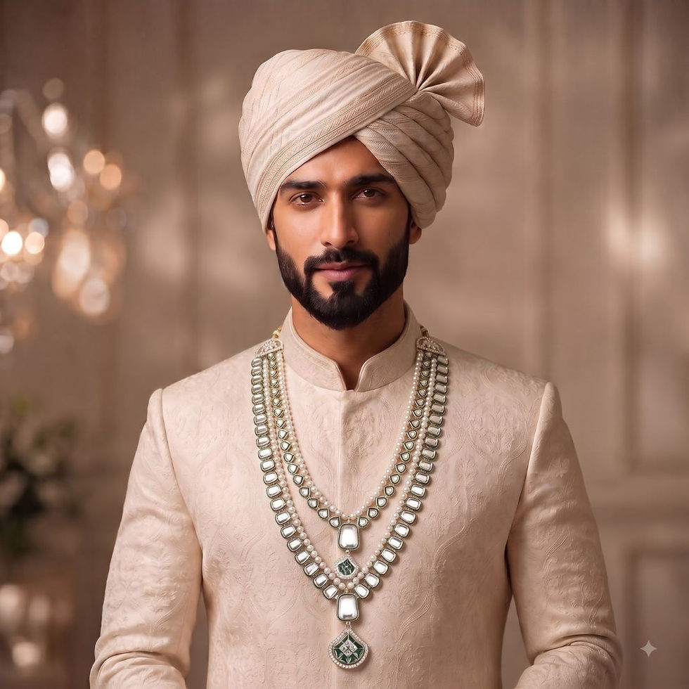 Thumbnail: Kundan Pearl Necklace for Men – Traditional Groom Necklace for Wedding and Sherwani Wear