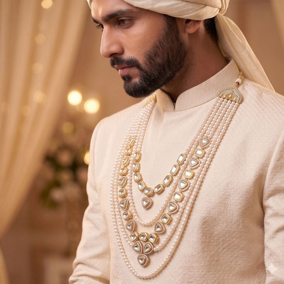 Thumbnail: Kundan Pearl Necklace for Men – Premium Traditional Groom Necklace for Wedding and Sherwani Wear